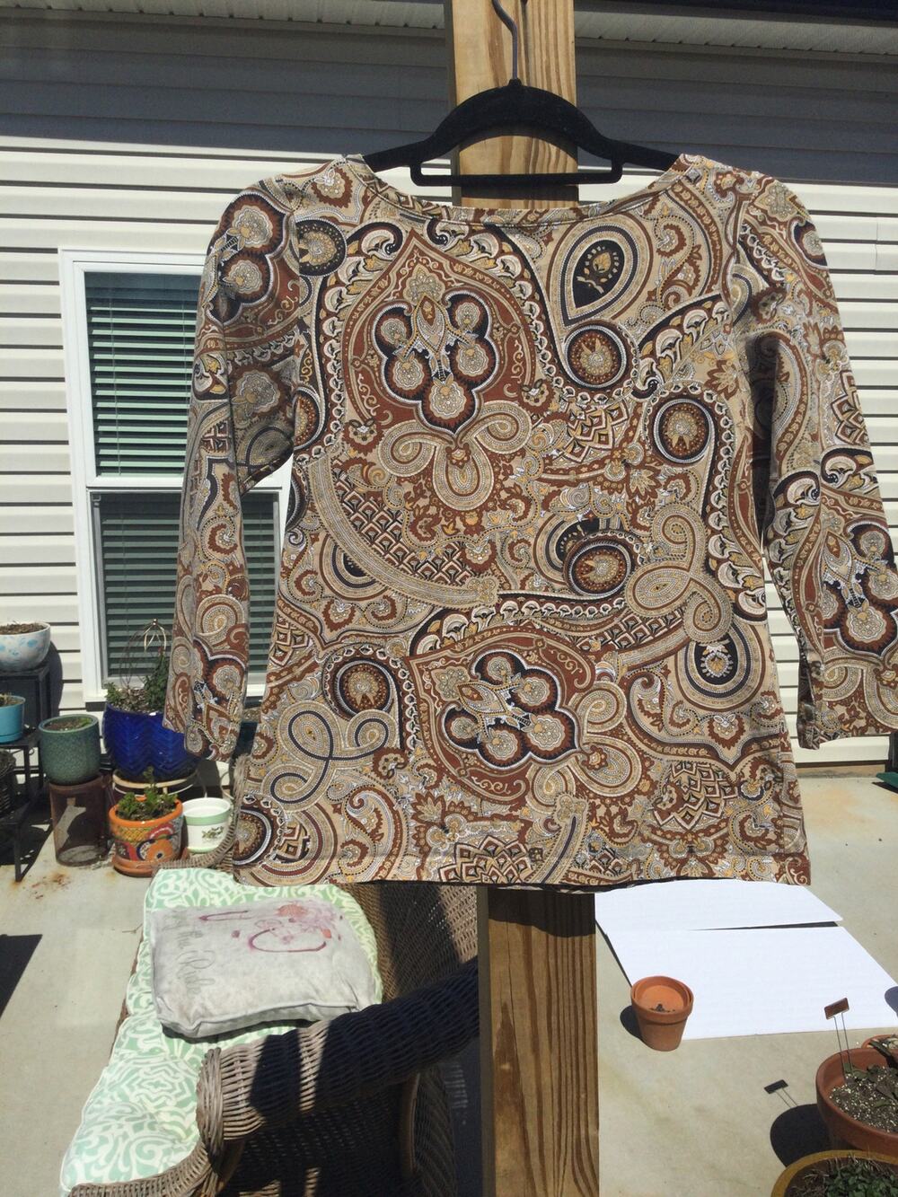 Talbots size small paisley brown 3/4 sleeve top work cotton comfy S